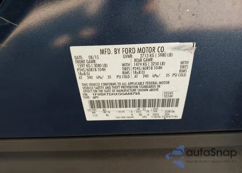 2016 Ford Explorer Xlt z USA, uszkodzony, nr VIN 1FM5K7DHXGGA68795